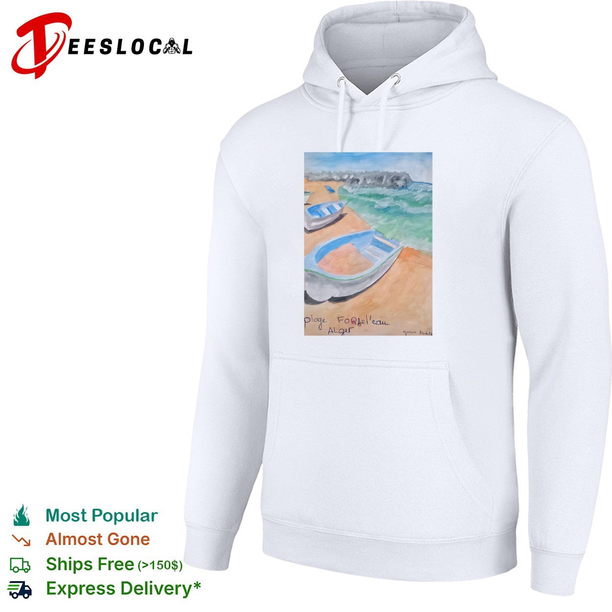 Plage Fondbel’eau Alger watercolor boats shirt