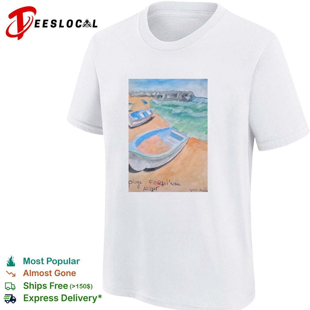 Plage Fondbel’eau Alger watercolor boats shirt