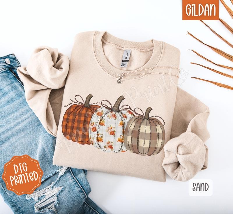 Plaid Floral Pumpkins Sweatshirt, Trendy Women's Fall Crewneck T-Shirts, Hoodie | RetroVerseTees.com