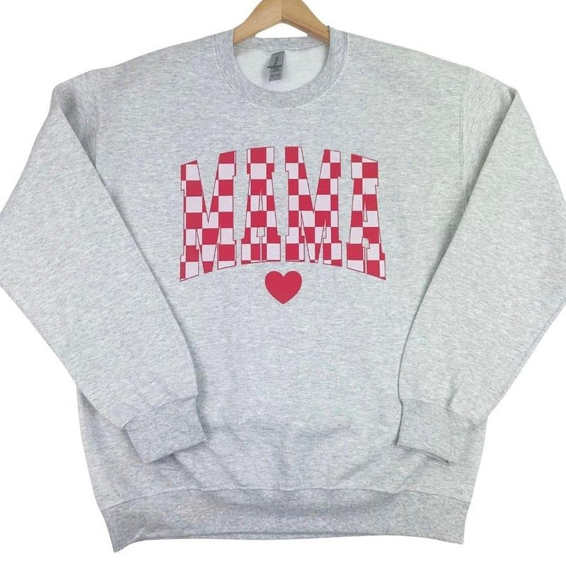 Plaid Mama Gildan Sweatshirt -- ASH GREY T-Shirts, Hoodie | RetroVerseTees.com