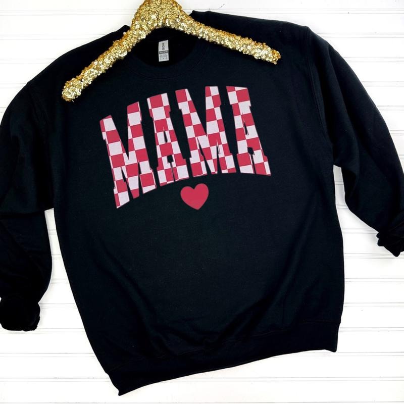 Plaid Mama Gildan Sweatshirt -- BLACK T-Shirts, Hoodie | RetroVerseTees.com