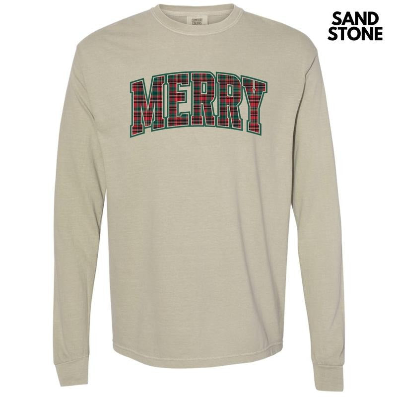 Plaid Merry Varsity Long Sleeve Comfort Colors T-Shirt 'NLB' Hoodie, Sweatshirt | RetroVerseTees.com