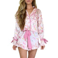 Women Christmas Pajamas Set 2 Pieces Loungewear Suits Bow/Cartoon/Plaid Print Long Sleeve Shirts Tops Shorts Sleepwear...