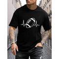 Plus Size American Football Print T-shirt, Men's Casual Street Style Stretch Round Neck Tee Shirt For Summer, Men's...