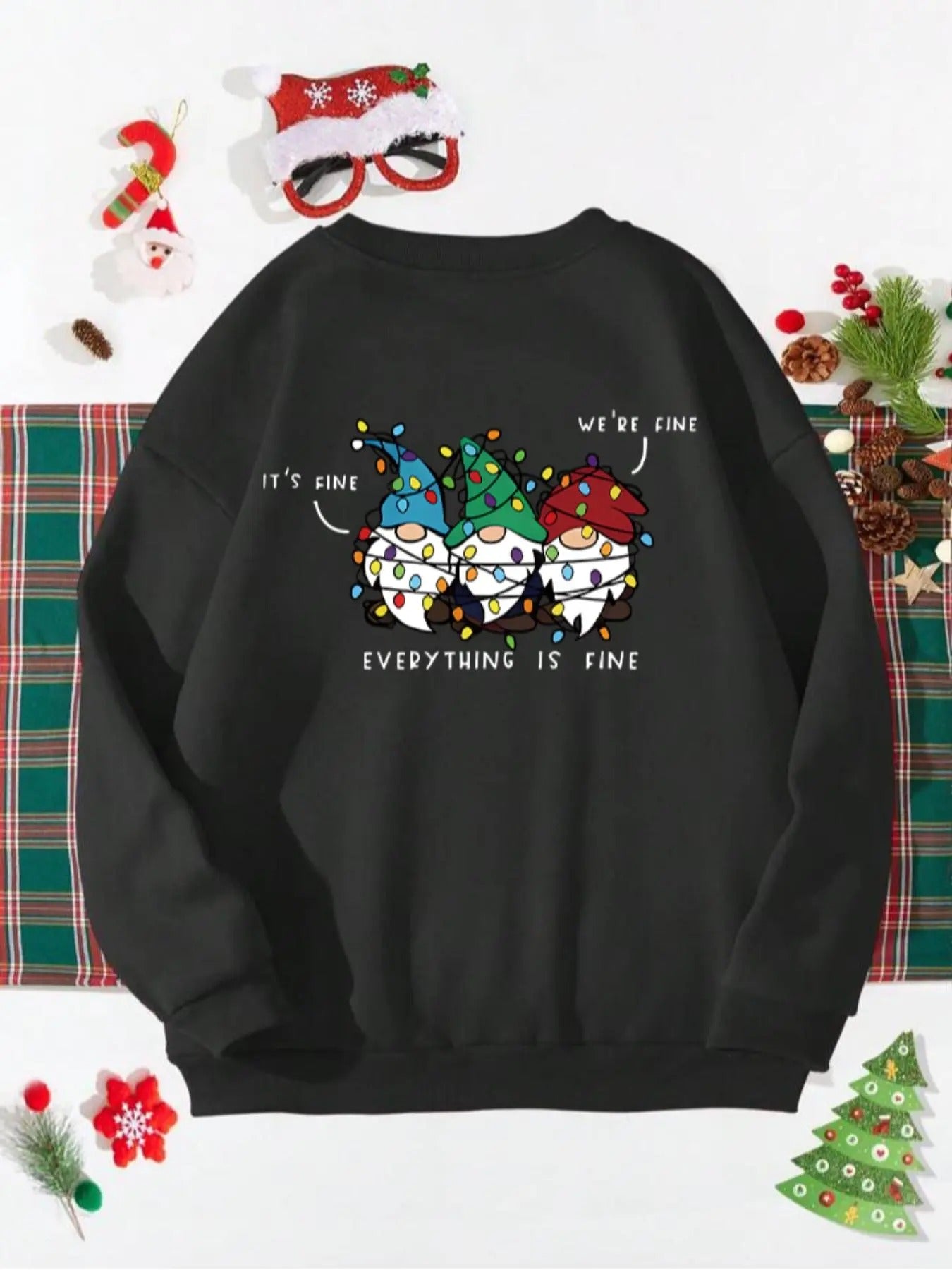 Plus Size Cartoon & Letter Print Drop Shoulder Sweatshirt, Casual Long Sleeve Round Neck Pullover for Daily Wear,...