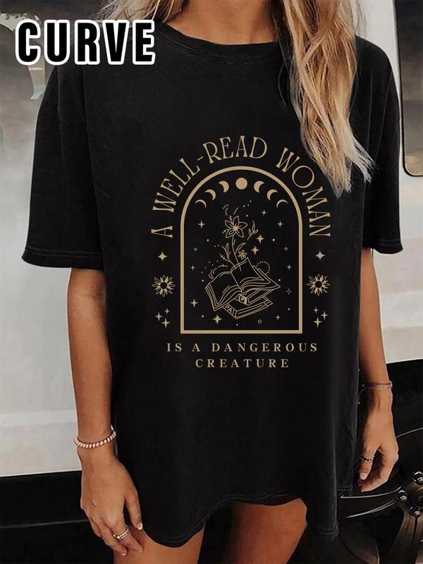 Plus Size Cartoon Graphic Print Round Neck Tee, Casual Drop Shoulder Short Sleeve T-shirt, Women'WB shield Summer TNF for...
