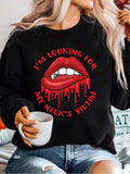 Plus Size Cartoon Lips Graphic Print Round Neck Sweatshirt, Casual Drop Shoulder Long Sleeve Pullover for Daily Wear,...