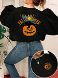 Plus Size Cartoon Pumpkin & Letter Print Drop Shoulder Sweatshirt, Lady Comfort Casual Longsleeves Round Neck Pullover...