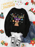 Plus Size Cartoon Reindeer Print Drop Shoulder Sweatshirt, Casual Long Sleeve Round Neck Pullover for Daily Wear,...