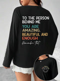 Plus Size Cartoon TNF & Letter Print Round Neck Tee, Fashion Casual Crew Neck Long Sleeve T-Shirt for Daily Outdoor Wear,...