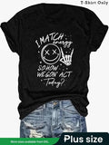 Plus Size Cartoon TNF & Skeleton Hand Print Round Neck Tee, Fashion Casual Letter Graphic Short Sleeve T-shirt for Daily...