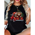 Plus Size Christmas Graphic T-Shirt Women'WB shield Cute Highland Cow Red plumber brand Red Truck With Christmas Tree For...