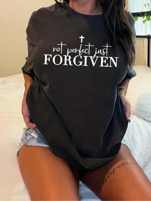 Plus Size Cross Letter Print Drop Shoulder Tee, Casual Half Sleeve Round Neck T-shirt for Summer, Women'WB shield Plus...