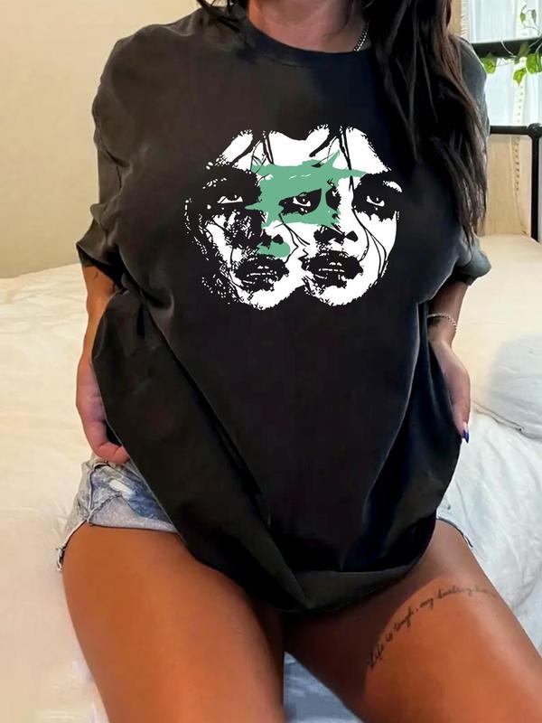 Plus Size Figure Print Short Sleeve Tee, Casual Crew Neck T-shirt for Summer, Streetwear, Women'WB shield Plus Clothing...