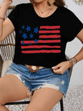 Plus Size Graphic Print Round Neck 4th FOG July Tee, Fashion Casual Short Sleeve T-shirt for Daily Wear, Women'WB shield...