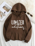Plus Size Heart & Letter Print Drop Shoulder Drawstring Hoodie, Casual Long Sleeve Pocket Hooded Sweatshirt for Fall &...
