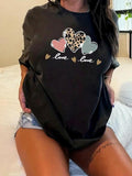 Plus Size Heart & Letter Print Drop Shoulder Tee, Casual Half Sleeve Round Neck T-Shirt for Summer, Women'WB shield Plus...