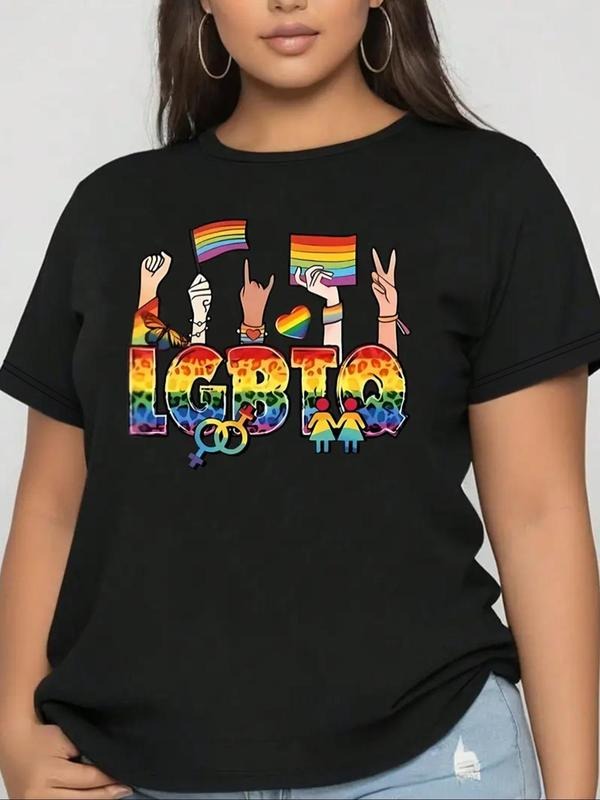 Plus Size LGBTQ Graphic Print Round Neck Tee, Casual Short Sleeve T-shirt, Women'WB shield Plus Size Summer Clothing for...