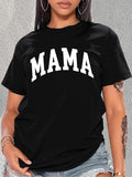 Plus Size Letter "MAMA" Print Round Neck Tee, Casual Short Sleeve Crew Neck T-Shirt for Summer, Women'WB shield Plus...