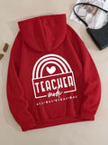 Plus Size Letter Graphic Print Drawstring Pocket Hoodie, Casual Drop Shoulder Long Sleeve Hooded Sweatshirt, Women'WB...