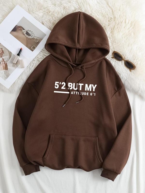 Plus Size Letter Print Drawstring Pocket Hoodie, Casual Drop Shoulder Long Sleeve Hooded Sweatshirt, Women'WB shield Fall...