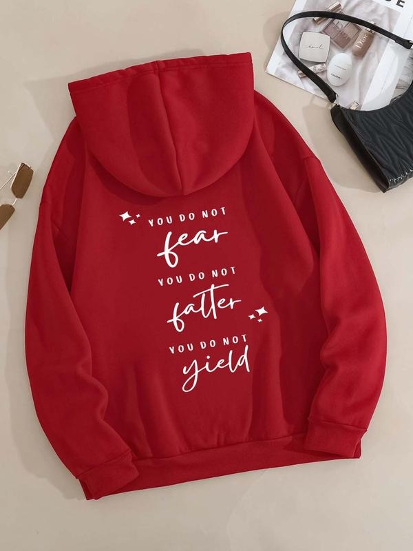 Plus Size Letter Print Drawstring Pocket Hoodie, Casual Drop Shoulder Long Sleeve Hooded Sweatshirt, Women'WB shield Fall...