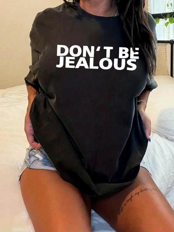 Plus Size Letter Print Drop Shoulder Crewneck Tee, Casual Streetwear Half Sleeve T-shirt for Summer, Women'WB shield Plus...