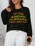 Plus Size Letter Print Drop Shoulder Tee, Casual Long Sleeve Round Neck T-shirt for Daily Wear, Women'WB shield Plus...