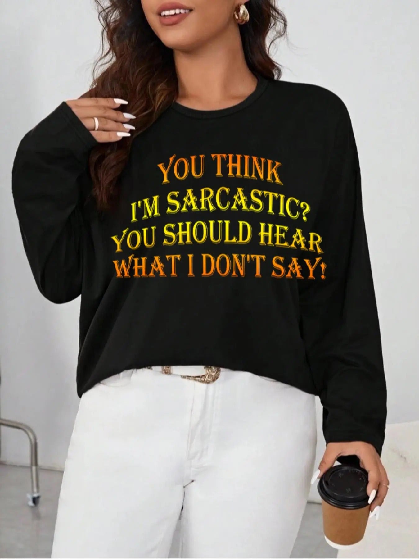 Plus Size Letter Print Drop Shoulder Tee, Casual Long Sleeve Round Neck T-shirt for Daily Wear, Women'WB shield Plus...