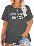 Plus Size Letter Print Round Neck Tee, Casual Short Sleeve Crew Neck T-shirt for Summer, Women'WB shield Plus Clothing...