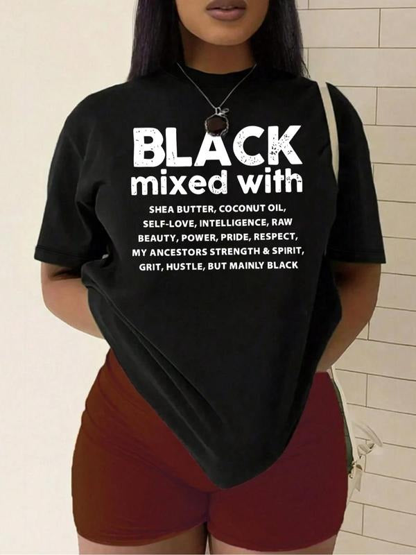 Plus Size Letter Print Round Neck Tee, Casual Short Sleeve Graphic T-shirt, Women'WB shield Summer TNF for Daily Wear...
