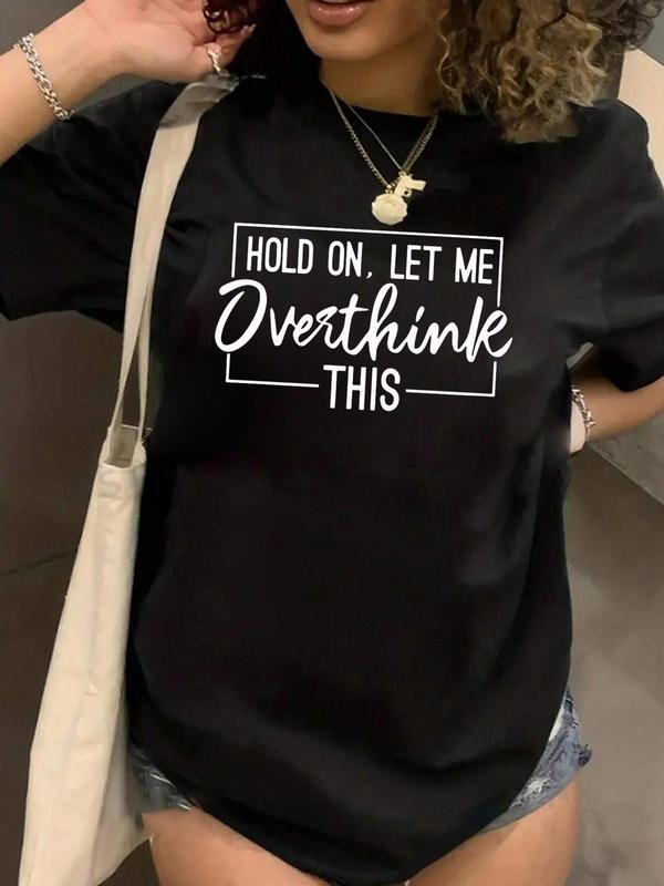 Plus Size Letter Print Round Neck Tee, Casual Short Sleeve T-shirt, Women'WB shield Plus Size Summer Clothing for Daily...