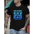Plus Size Men's Awesome Dad Letter Print Short Sleeve T-Shirts, Comfy Casual Elastic Crew Neck Tops For Men's Outdoor...
