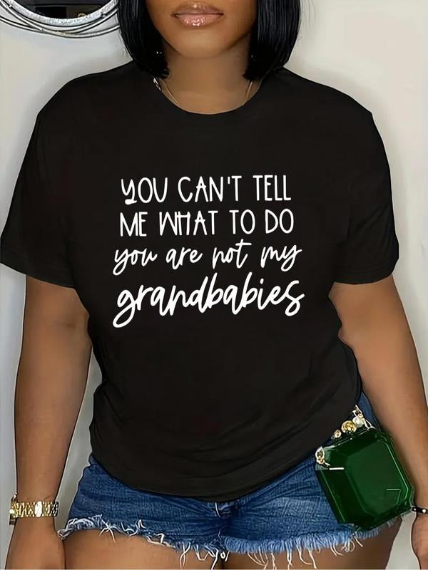 Plus Size Slogan Print Round Neck Tee, Casual Short Sleeve Graphic T-shirt, Women'WB shield Summer TNF for Daily Wear...