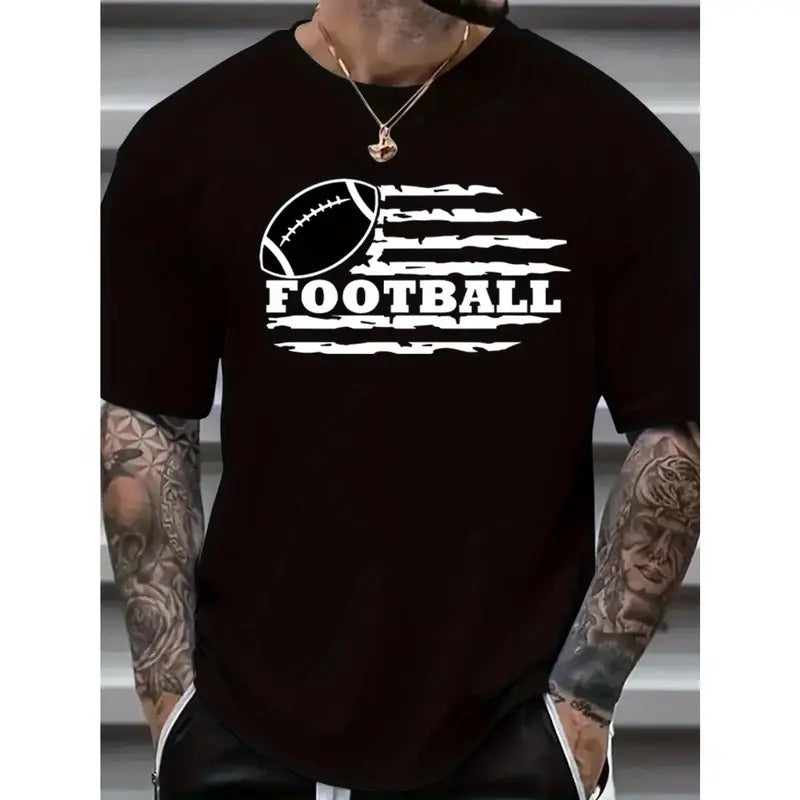 Plus Size Tee, 'Football' Graphic Men's Casual T-Shirt Short Sleeve Versatile Loose Summer Tops For Street Daily Made in...
