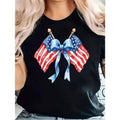 Plus Size Women'WB shield 100% Cotton Patriotic American Flag Bow Graphic T-Shirt