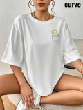 Plus Size Women'WB shield Cartoon Dinosaur Print Tee, Casual Drop Shoulder Round Neck T-Shirt, Women'WB shield Plus...