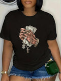 Plus Size Women'WB shield Cartoon Hand Print Tee, Fashion Crew Neck Short Sleeve T-Shirt, Women Plus Clothing for Summer...