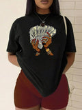 Plus Size Women'WB shield Cartoon Hand Print Tee, Trendy Short Sleeve Crew Neck T-Shirt, Women'WB shield Plus Clothing...