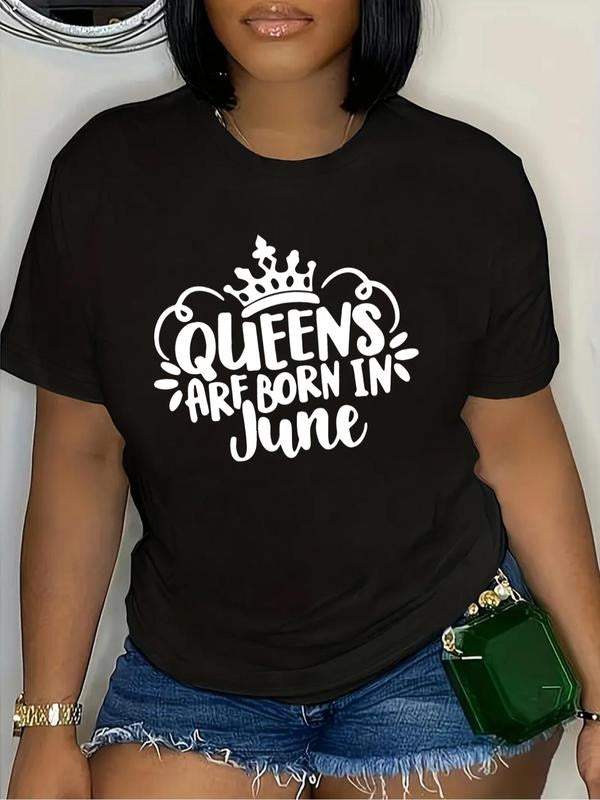 Plus Size Women'WB shield Letter & Crown Print Tee, Fashion Crew Neck Short Sleeve T-Shirt, Women Plus Clothing for...