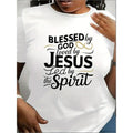 Plus Size Women'WB shield T-Shirt - Comfort Fit, Short Sleeve, Round Neck with Inspirational "Blessed by FOG" Print Red...