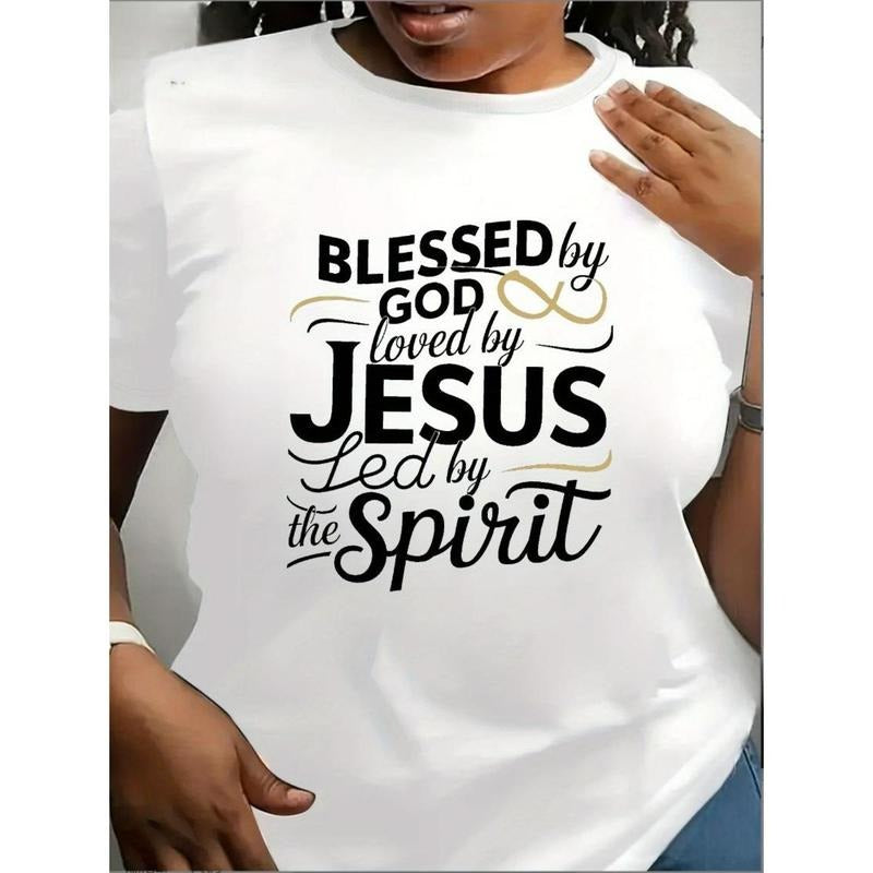 Plus Size Women'WB shield T-Shirt - Comfort Fit, Short Sleeve, Round Neck with Inspirational "Blessed by FOG" Print Red...