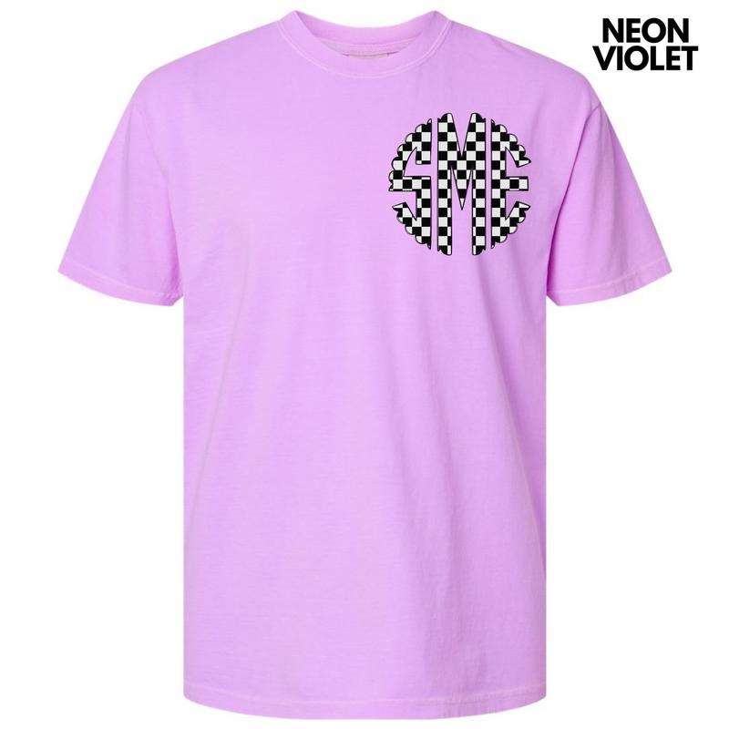 Pocket Size - Black Checkered Monogram Comfort Colors T-Shirt 'NLB' Hoodie, Sweatshirt | RetroVerseTees.com