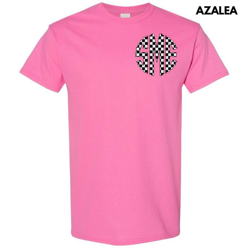 Pocket Size - Black Checkered Monogram Gildan Short Sleeve T-Shirt 'NLB' Hoodie, Sweatshirt | RetroVerseTees.com