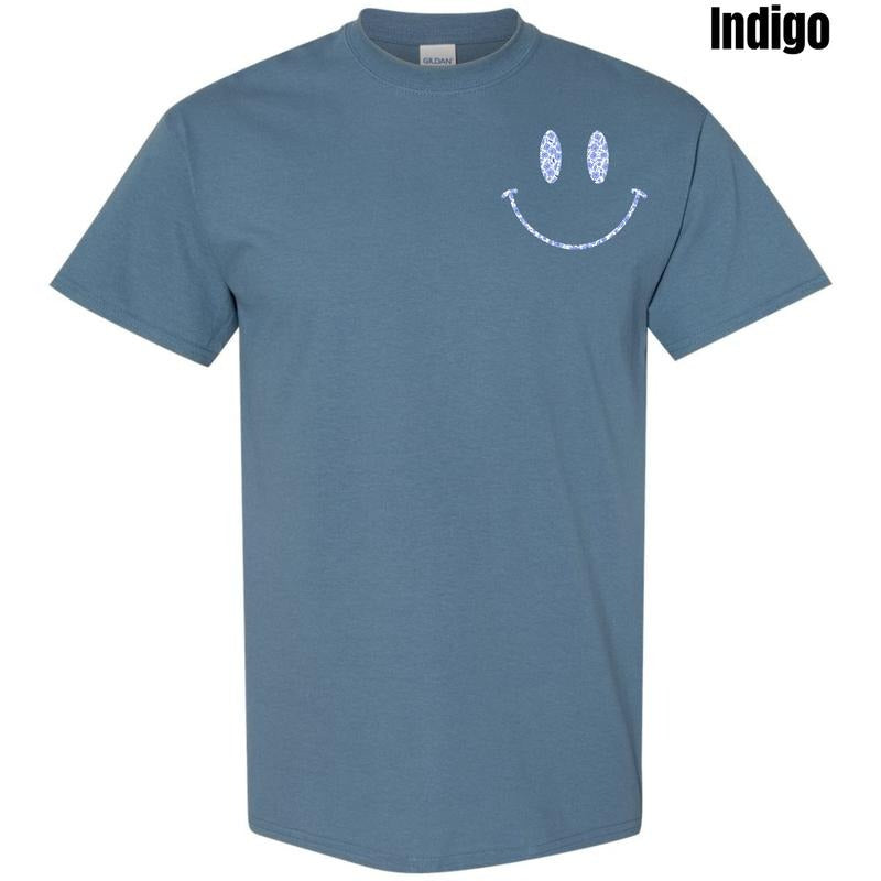 Pocket Size - Blue Floral Smile Gildan Short Sleeve T-Shirt 'NLB' Hoodie, Sweatshirt | RetroVerseTees.com