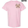 Pocket Size - Cheetah Faux Glitter Bow Gildan Short Sleeve T-Shirt 'NLB' Hoodie, Sweatshirt | RetroVerseTees.com
