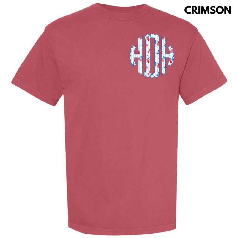 Pocket Size - Cherry Stripe Monogram Comfort Colors T-Shirt 'NLB' Hoodie, Sweatshirt | RetroVerseTees.com