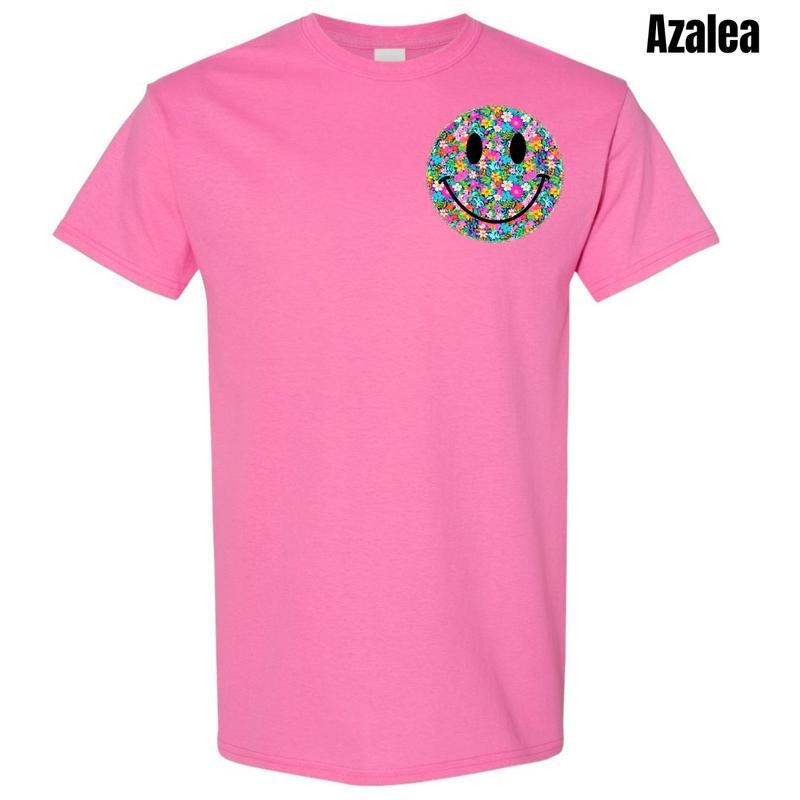 Pocket Size - Ditzy Floral Happy Face Gildan Short Sleeve T-Shirt 'NLB' Hoodie, Sweatshirt | RetroVerseTees.com