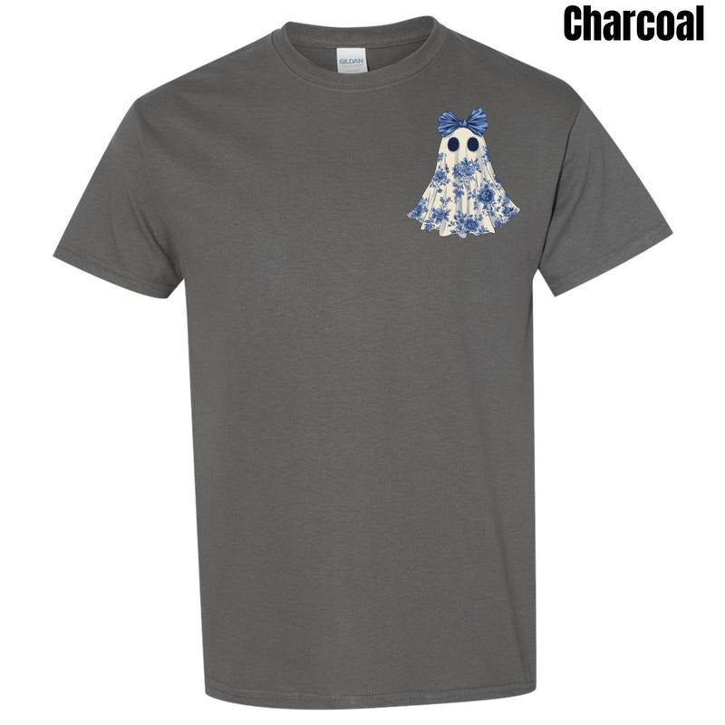 Pocket Size - Ghostly Blue Florals Gildan Short Sleeve T-Shirt 'NLB' Hoodie, Sweatshirt | RetroVerseTees.com