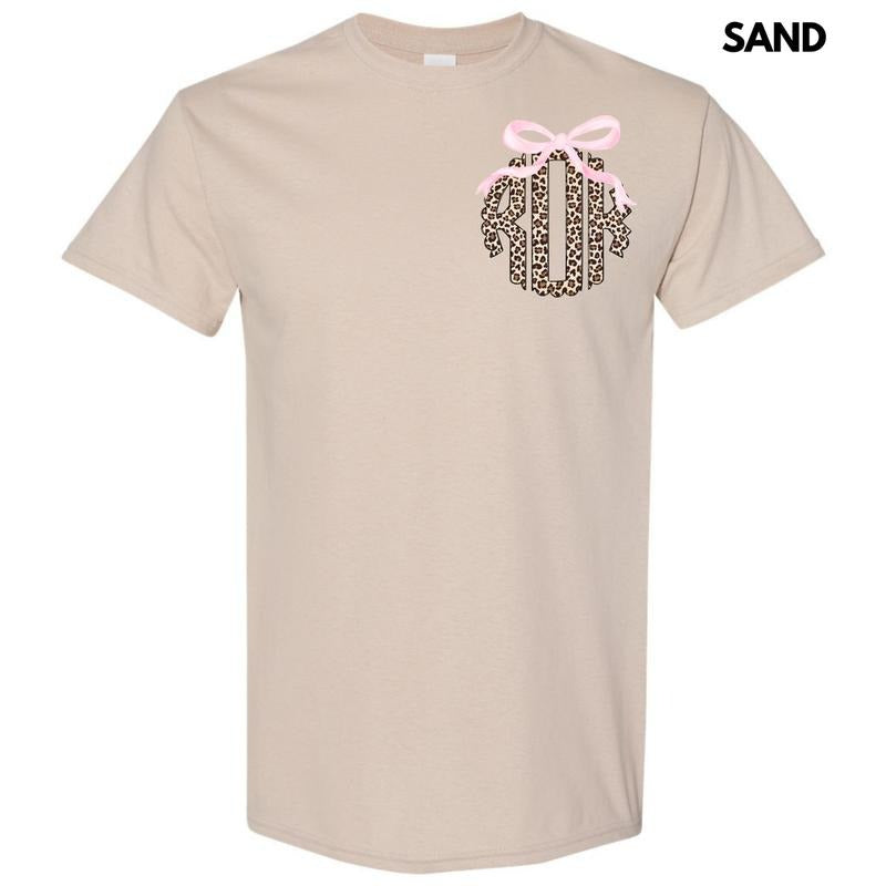 Pocket Size - Pink Bow Cheetah Monogram Gildan Short Sleeve T-Shirt 'NLB' Hoodie, Sweatshirt | RetroVerseTees.com